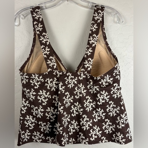 LANDS END Tankini Swim Top Brown & White Padded Bra 16W Belt Detail 1308 - Picture 3 of 6